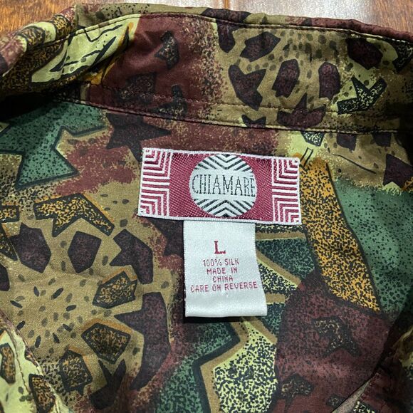 Chiamare Vintage Abstract Geometric Multicolor Silk Button Down Shirt Men's L - Picture 7 of 9